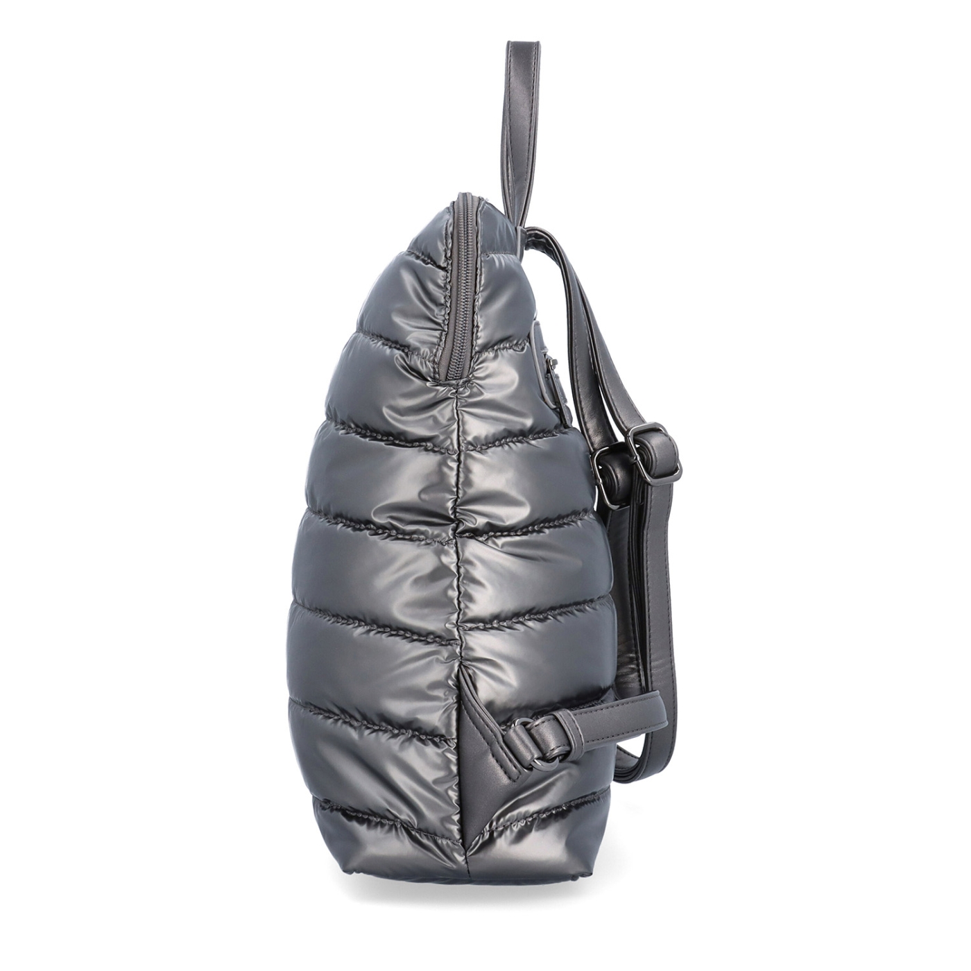 Prešívaný batoh z nadýchaného nylonu Carmelo materiál nylon zapínanie na zips farba metalíza veľkosť stredná 4384 TI Z boku