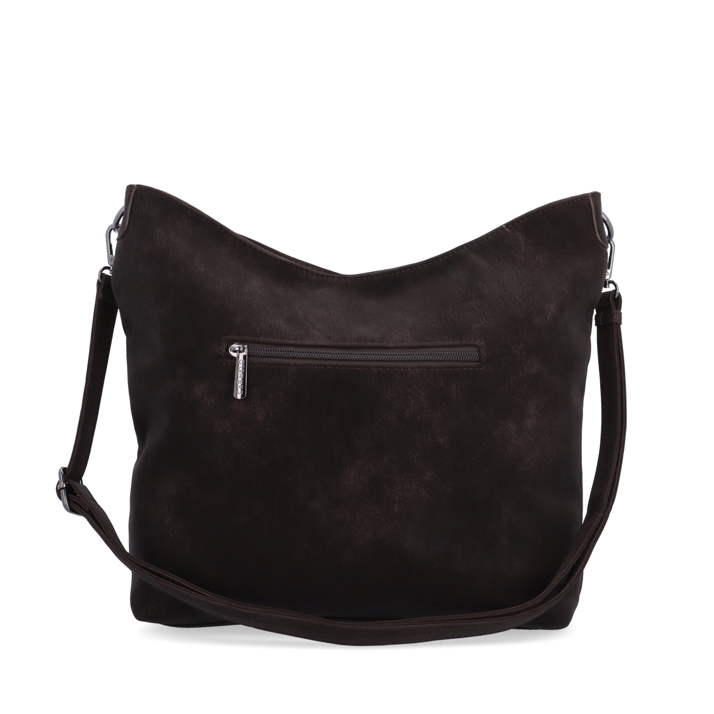 Štýlová crossbody kabelka s odnímateľným reťazom Carmelo materiál syntetická koža zapínanie na zips farba hnedá veľkosť stredná 4660 TH Zozadu