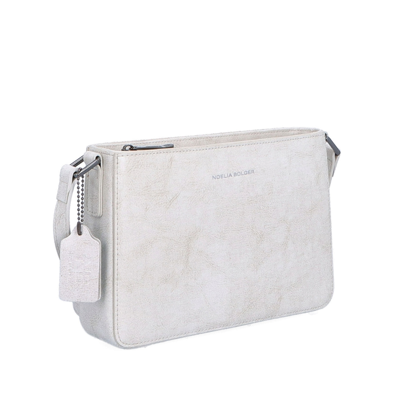 Elegantná, pevnejšia kožená crossbody kabelka Noelia Bolger materiál kože zapínanie na zips farba biela veľkosť malá NB 0103 OW