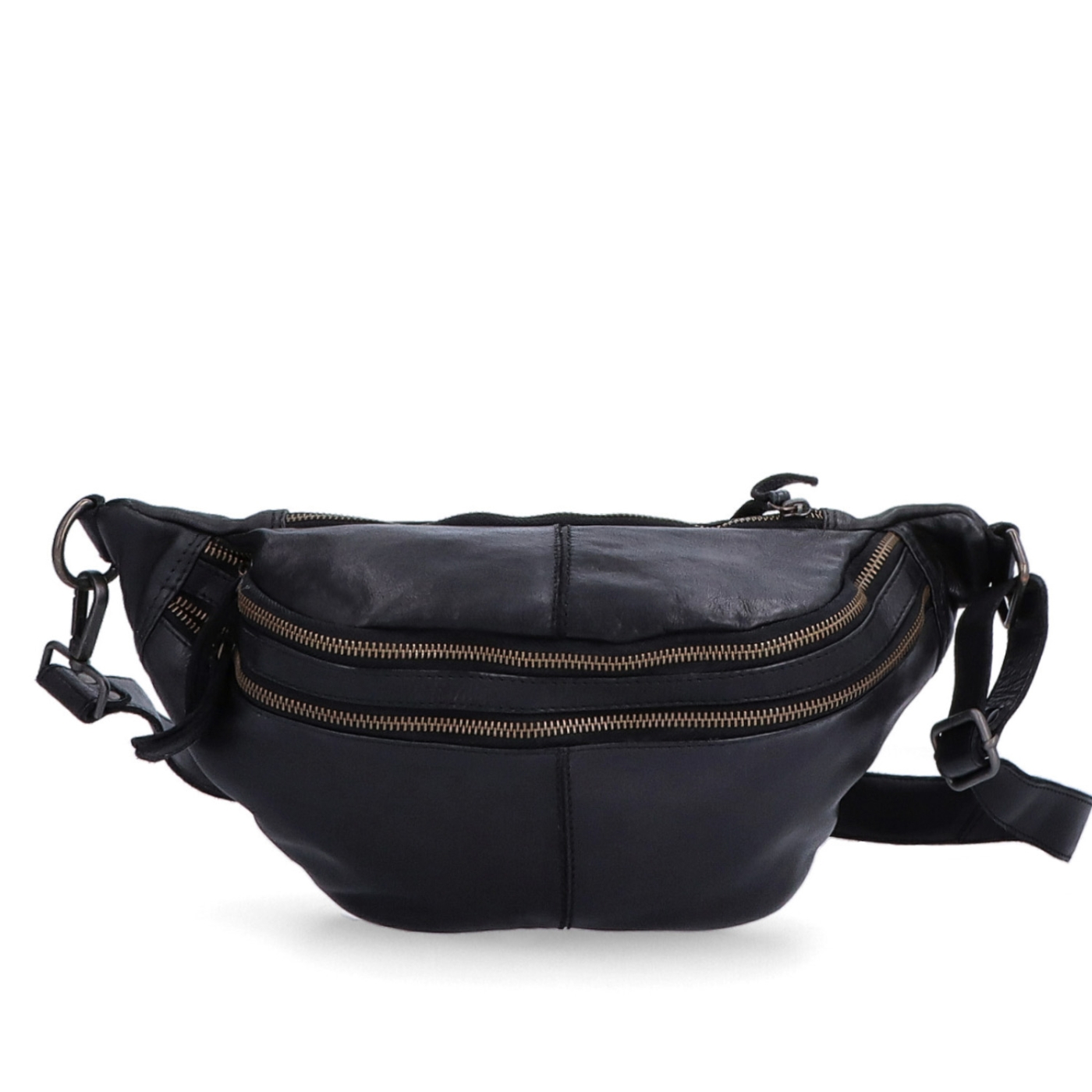 Moderná kožená crossbody ľadvinka s dvoma zipsami Noelia Bolger materiál kože zapínanie na zips farba čierna veľkosť stredná NB 2035 C Spredu