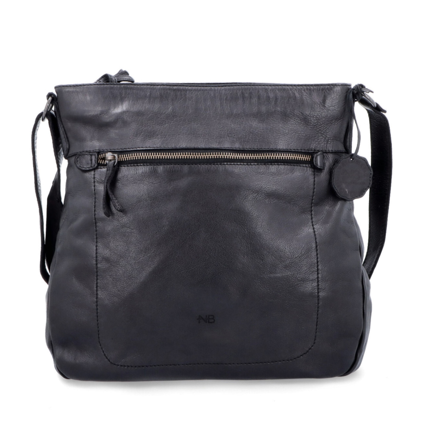 Vintage kožená crossbody kabelka Noelia Bolger materiál kože zapínanie na zips farba čierna veľkosť stredná NB 2004 C Spredu