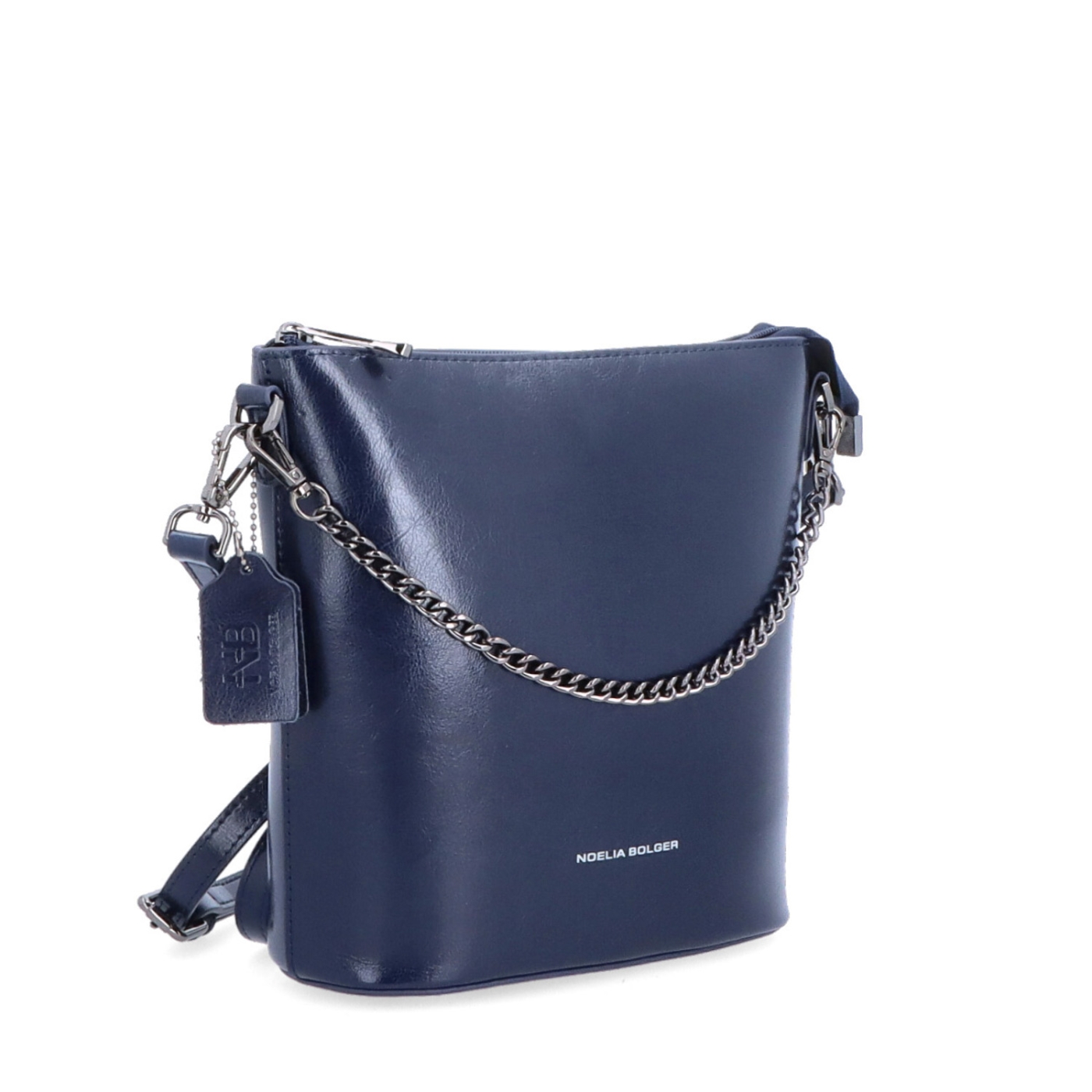 Elegantná kožená crossbody s retiazkou Noelia Bolger materiál kože zapínanie na zips farba modrá veľkosť malá NB 0048 TM