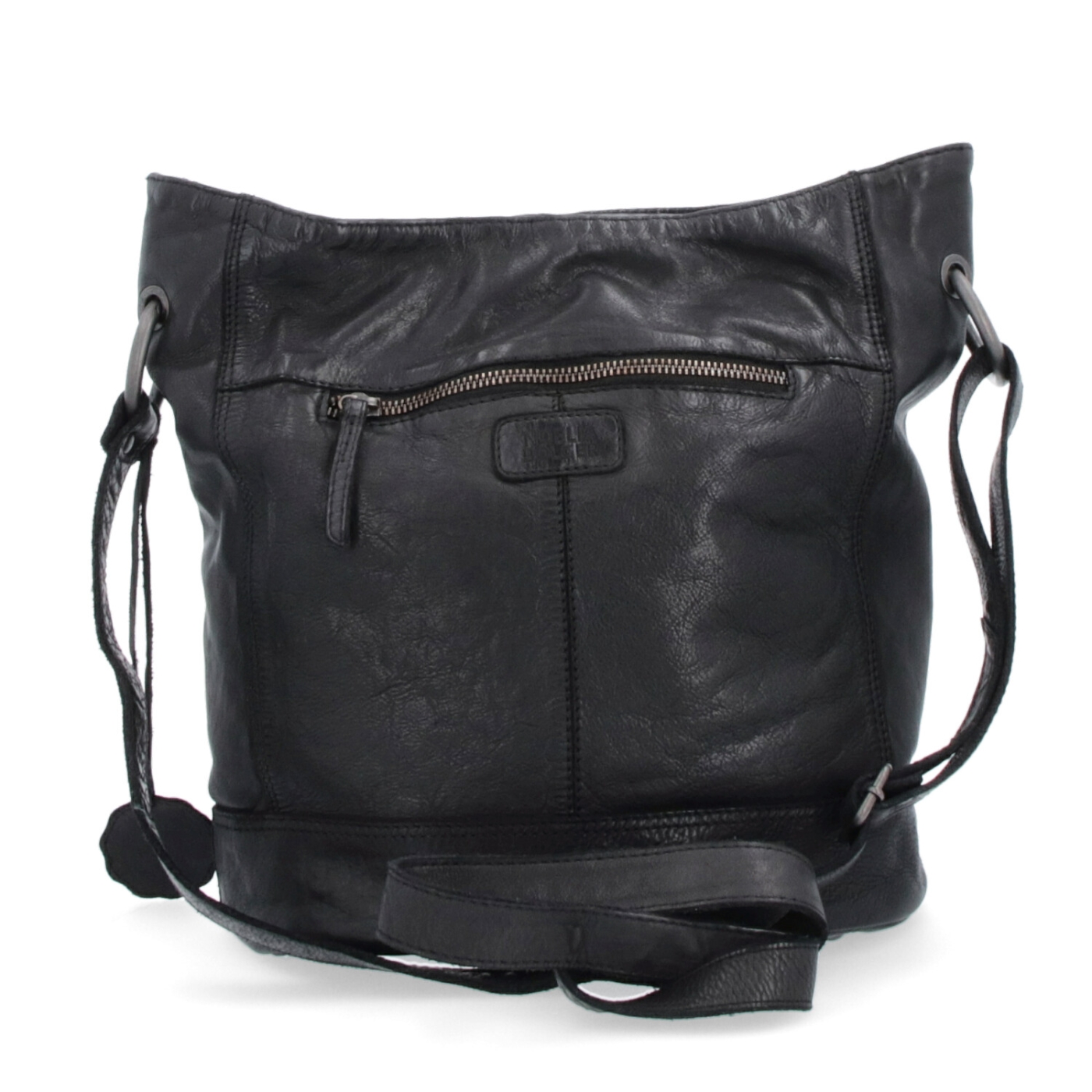 Kožená crossbody kabelka s dizajnovým prešívaním Noelia Bolger materiál kože zapínanie na zips farba čierna veľkosť stredná NB 2089 C Zozadu