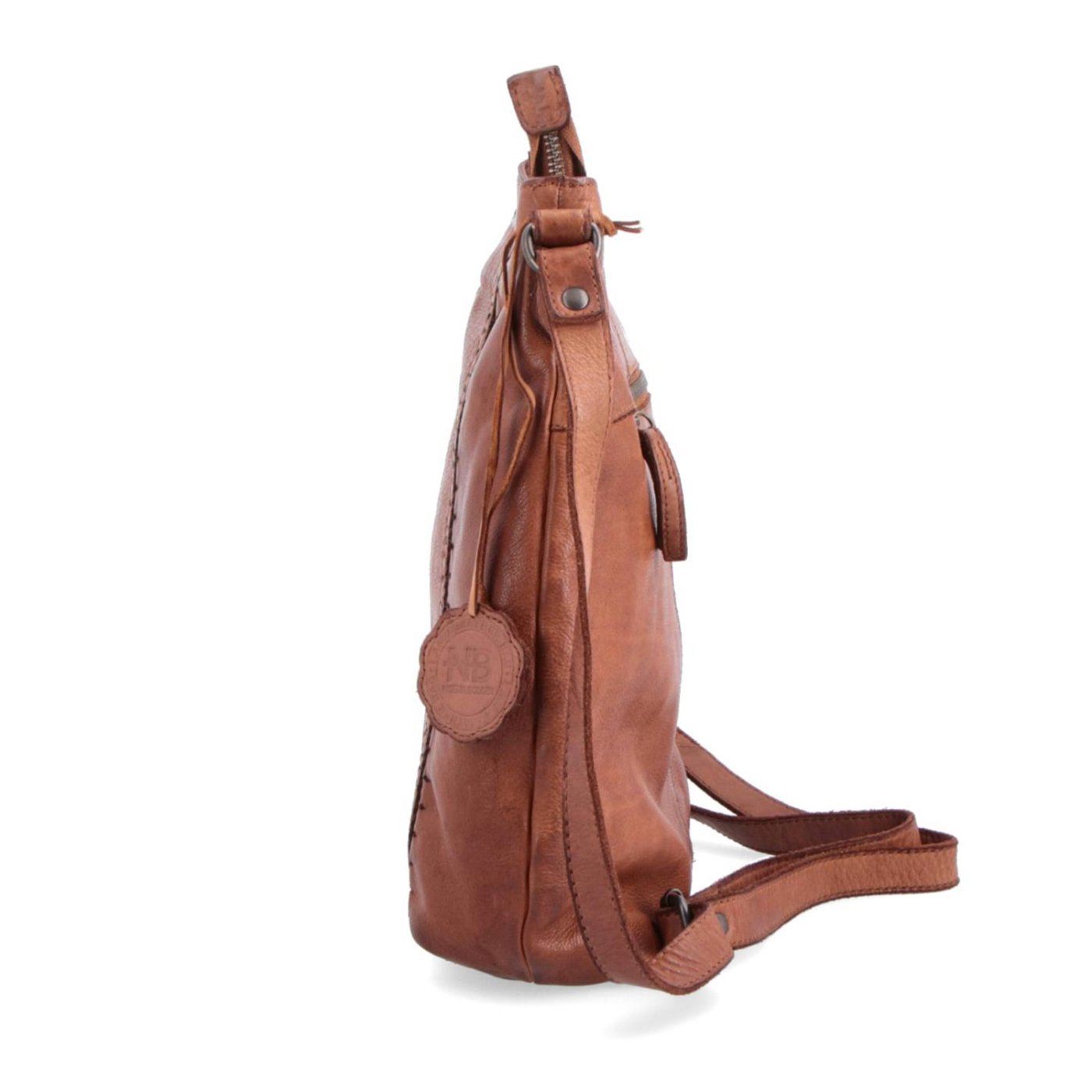 Kožená kabelka s perforáciou a nastaviteľným crossbody popruhom Noelia Bolger materiál kože zapínanie na zips farba koňaková veľkosť stredná NB 2029 KO Z boku