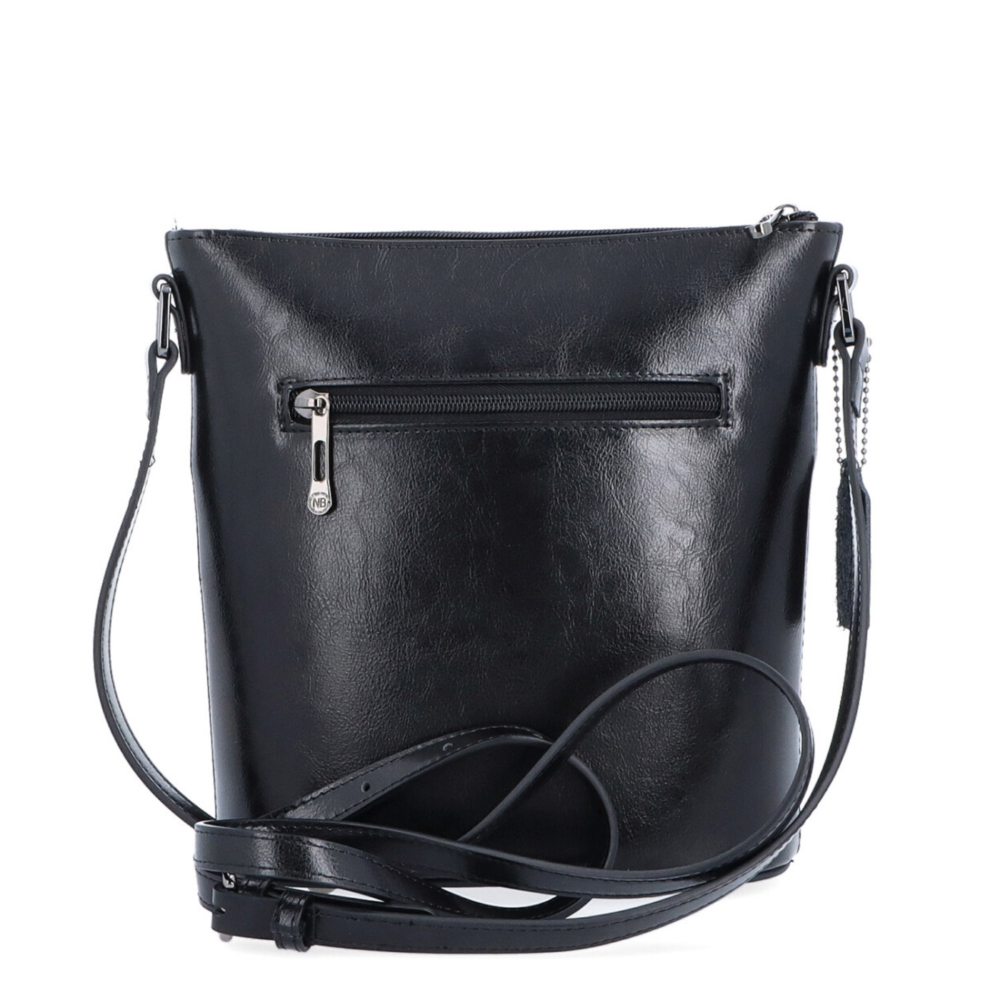 Luxusná kožená crossbody kabelka Noelia Bolger materiál kože zapínanie na zips farba čierna veľkosť malá NB 0077 C Zozadu