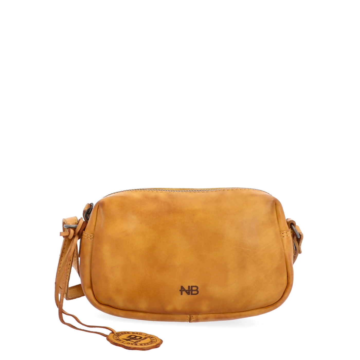 Minimalistická kožená crossbody kabelka Noelia Bolger materiál kože zapínanie na zips farba žltá veľkosť malá NB 2417 ZLU Spredu