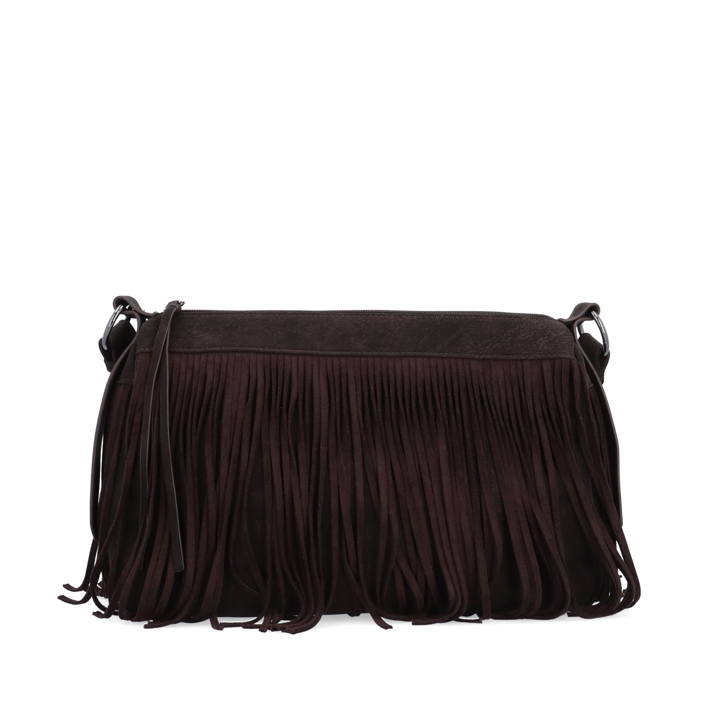 Štýlová crossbody kabelka so strapcami Carmelo materiál syntetická koža zapínanie na zips farba hnedá veľkosť stredná 4674 TH Spredu