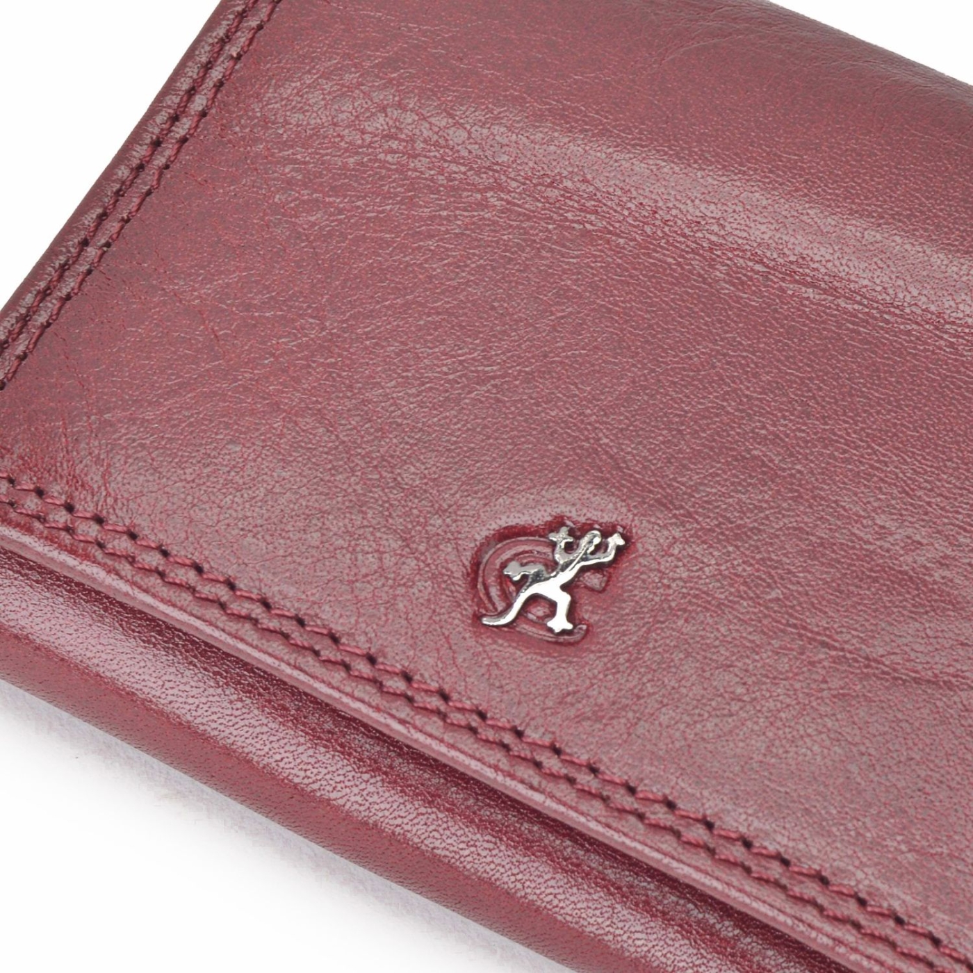 Módna kožená peňaženka Cosset materiál kože zapínanie na cvok farba vínová veľkosť malá 4508 Komodo BO Logo