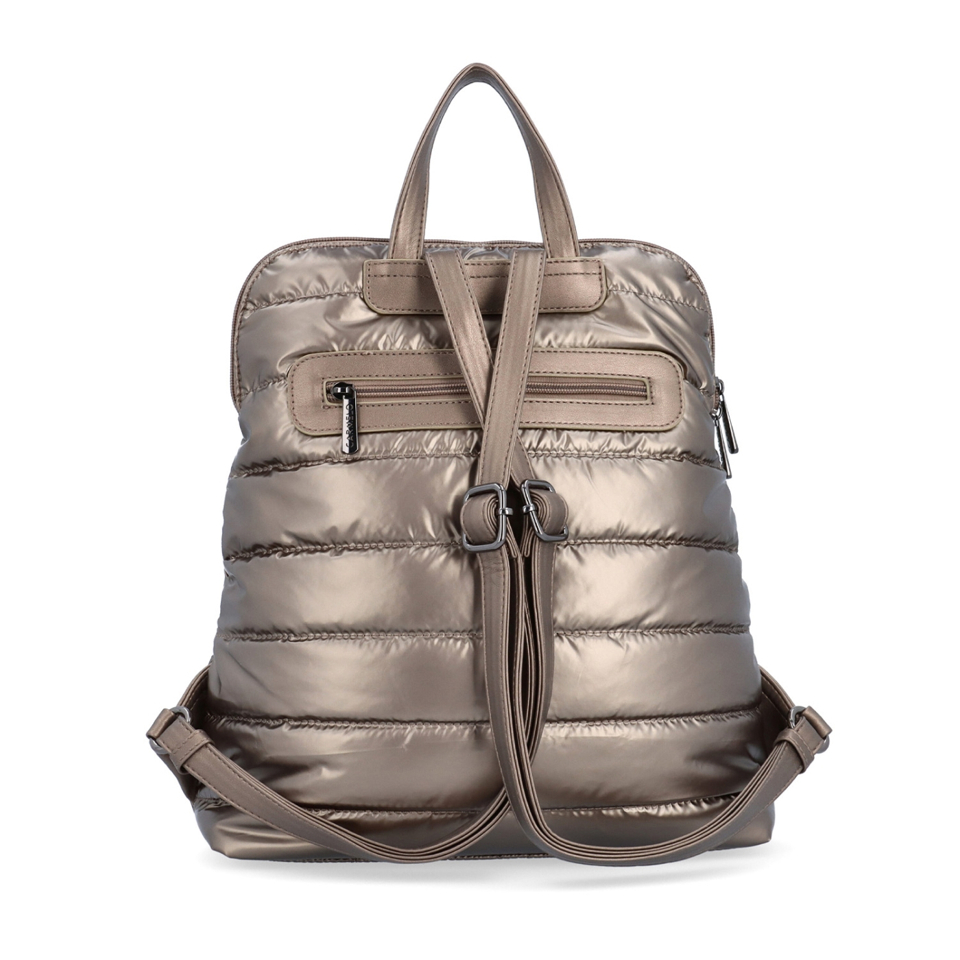 Prešívaný batoh z nadýchaného nylonu Carmelo materiál nylon zapínanie na zips farba metalíza veľkosť stredná 4384 BR Zozadu