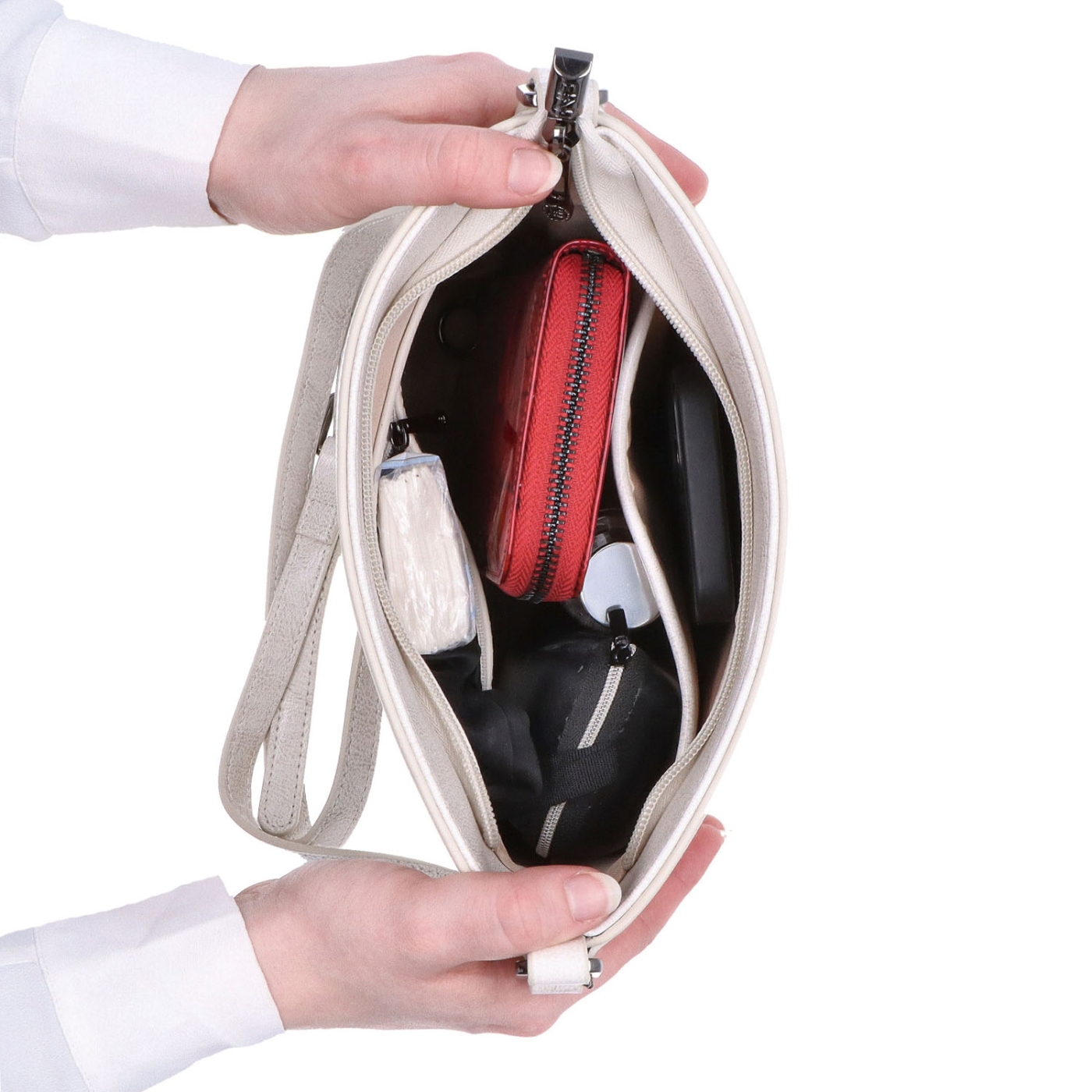 Malá elegantná kožená crossbody kabelka Noelia Bolger materiál kože zapínanie na zips farba biela veľkosť malá NB 0065 OW Vnútro