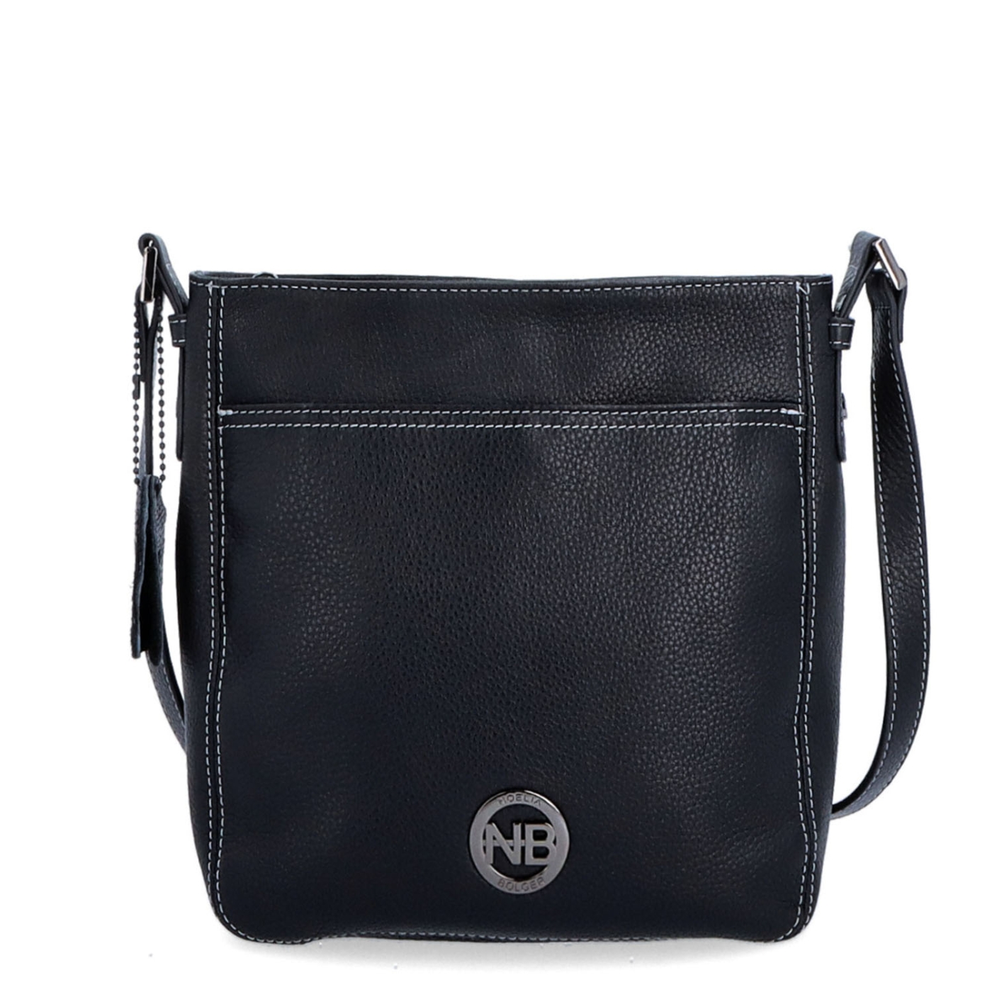 Malá kožená crossbody kabelka s výraznejším prešívaním Noelia Bolger materiál kože zapínanie na zips farba čierna veľkosť malá NB 3004 C Spredu
