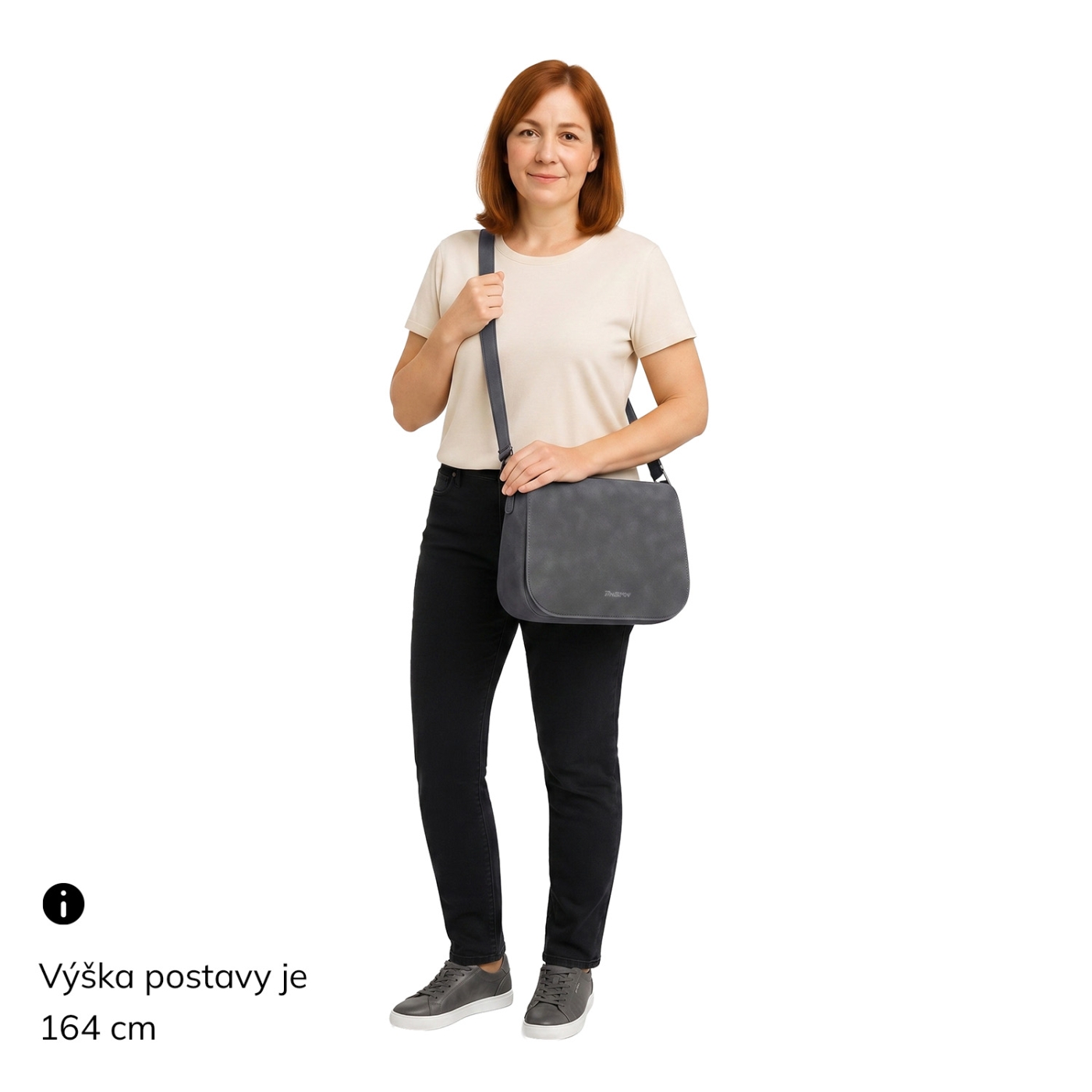 Elegantná crossbody kabelka s chlopňou Tangerin materiál syntetická koža zapínanie na zips farba sivá veľkosť stredná 1115 ANT Na postave
