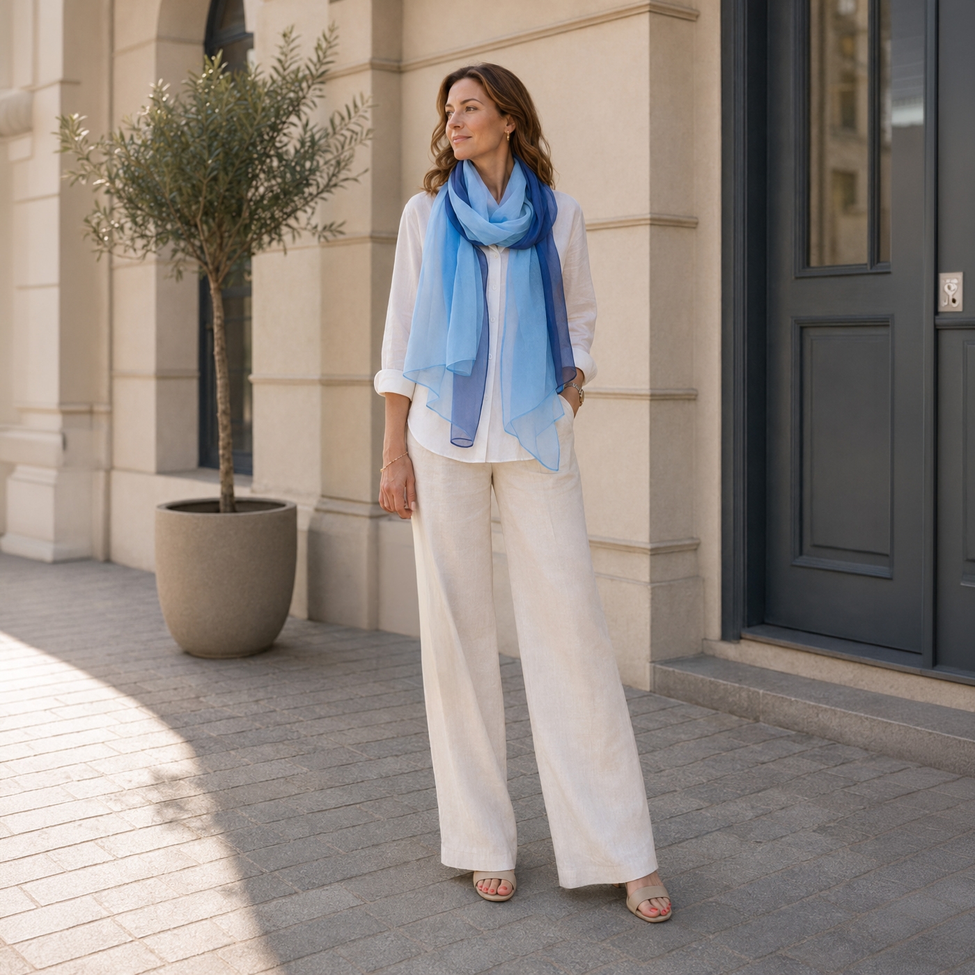 Ľahká farebná šatka Noelia Bolger materiál polyester farba modrá KL503 - 02
