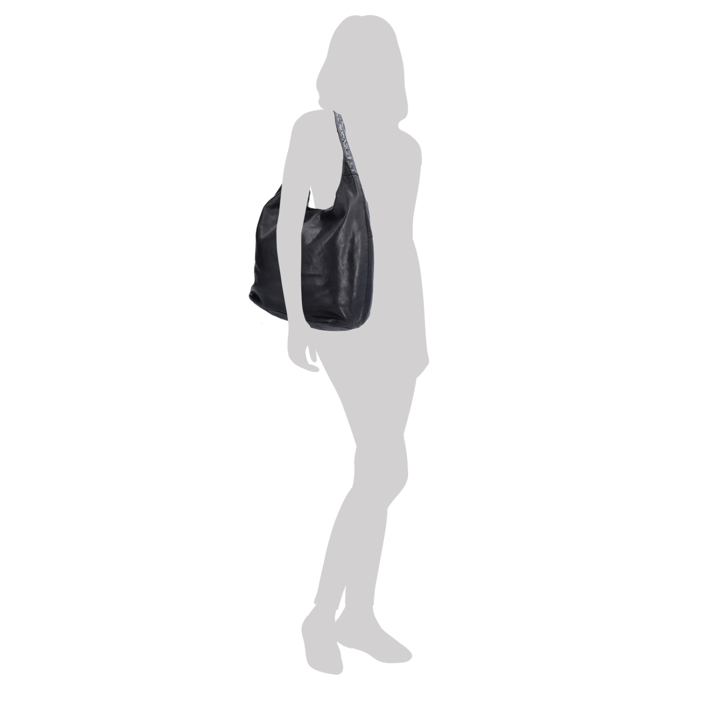 Veľká prešívaná kožená shopper kabelka Noelia Bolger materiál kože zapínanie na zips farba čierna veľkosť veľká NB 2077 C Na postave
