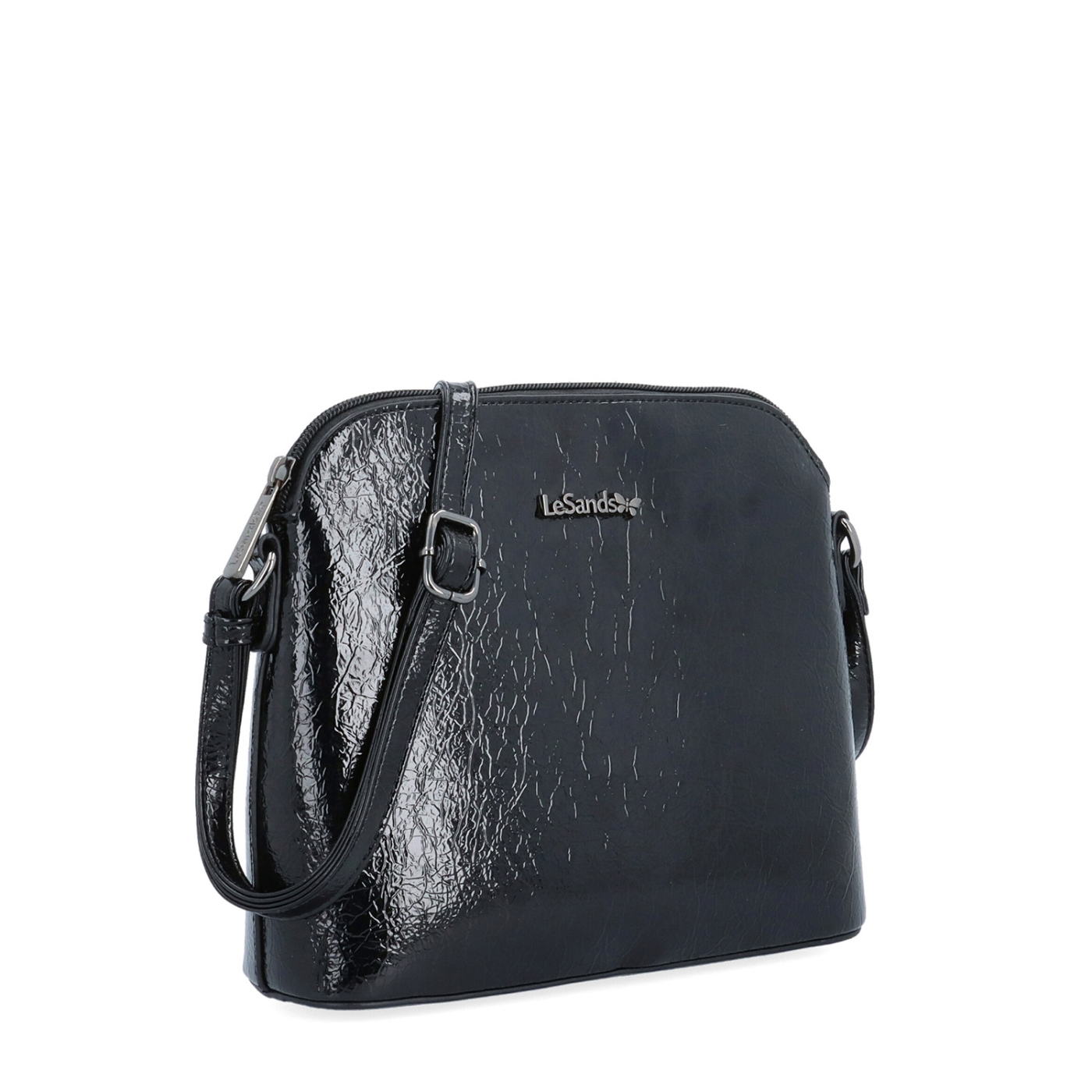 Dizajnová crossbody vintage kabelka so štruktúrovaným vzorom Le Sands materiál syntetická koža zapínanie na zips farba čierna veľkosť malá 4371 C