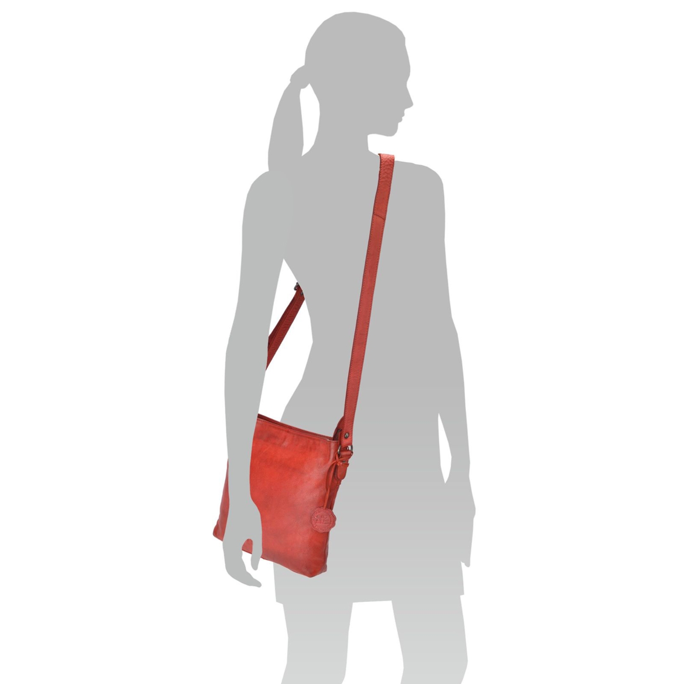 Kožená crossbody kabelka vo vintage štýle Noelia Bolger materiál kože zapínanie na zips farba červená veľkosť malá NB 2001 CV Na postave