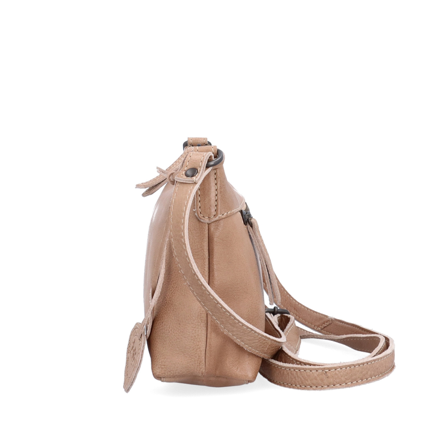 Praktická kožená crossbody na každý deň Noelia Bolger materiál kože zapínanie na zips farba béžová veľkosť malá NB 2406 BE Z boku