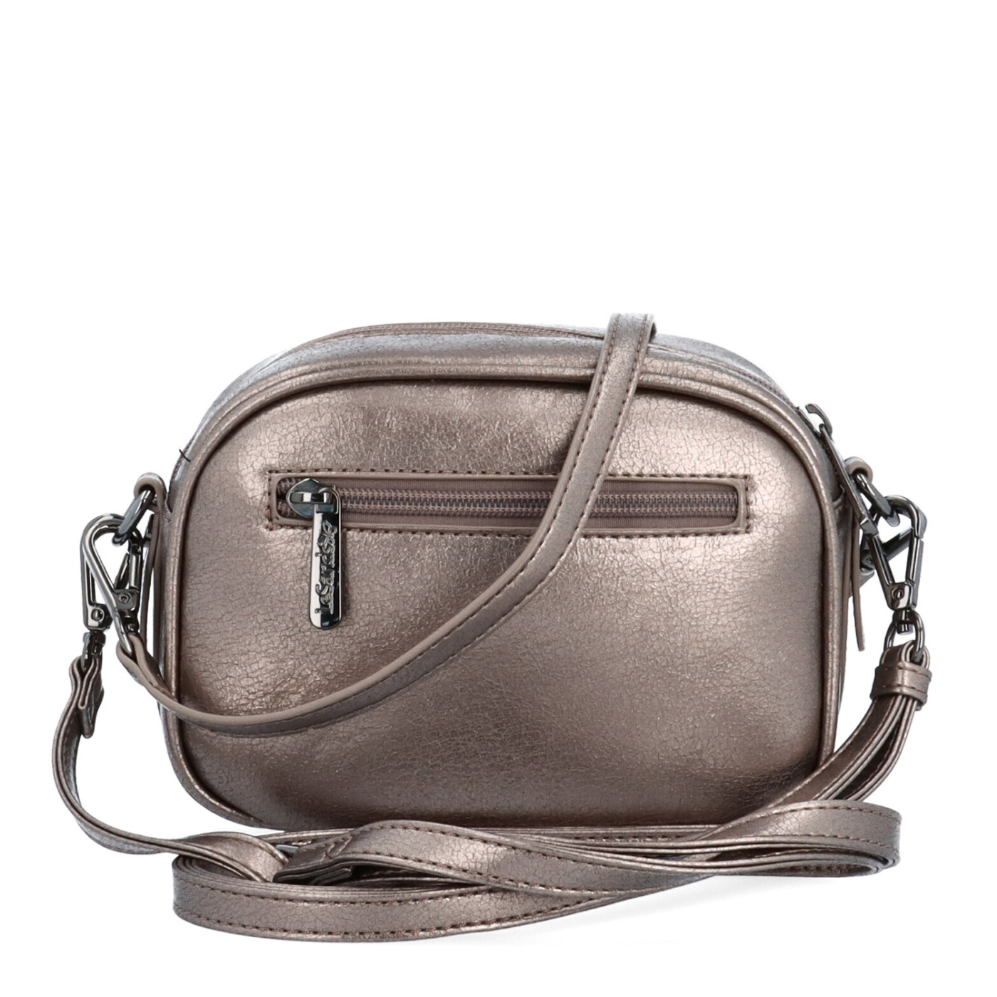 Malá crossbody kabelka s odopínateľným popruhom Le Sands materiál syntetická koža zapínanie na zips farba metalíza veľkosť malá 4370 BR Zozadu