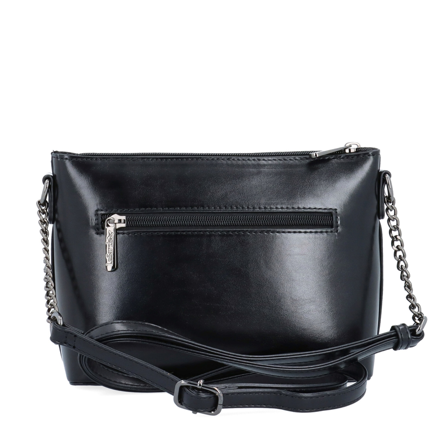Elegantná crossbody kabelka s s reťazou Le Sands materiál syntetická koža zapínanie na zips farba čierna veľkosť malá 4379 C Zozadu