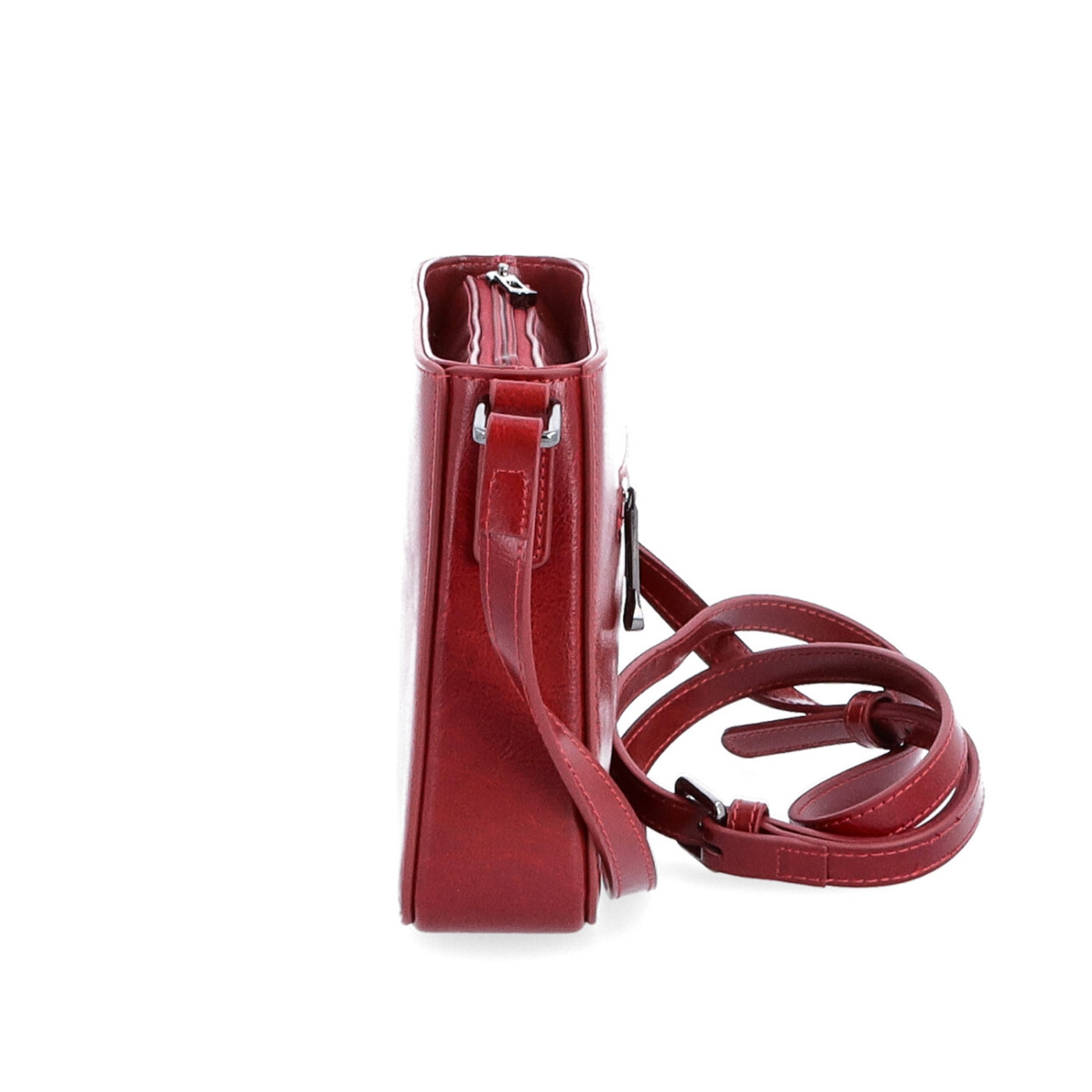 Elegantná, pevnejšia kožená crossbody kabelka Noelia Bolger materiál kože zapínanie na zips farba červená veľkosť malá NB 0103 TCV Z boku